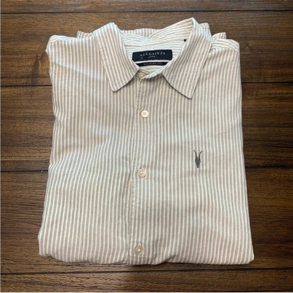 All Saints Men's Ramskull Striped ButtonDown Shirt Size Small